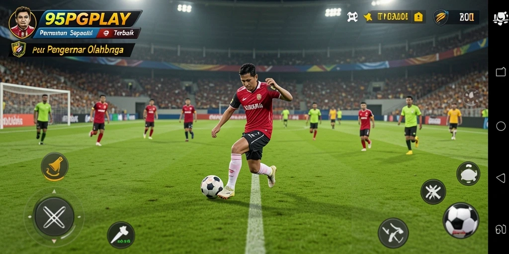 Tangkapan layar gameplay 95PGPLAY menampilkan aksi sepak bola yang mendebarkan.