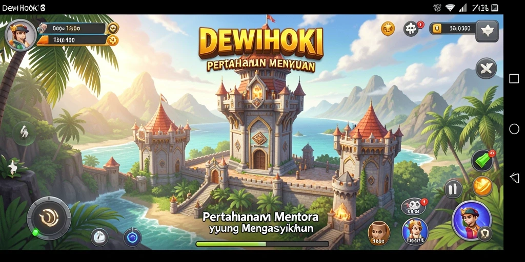 Tampilan gameplay menarik dari DEWIHOKI dengan strategi menara yang cerdik.