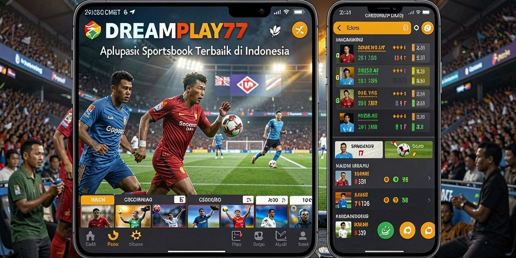 Screenshot utama <strong>DREAMPLAY77</strong> menampilkan fitur taruhan olahraga secara langsung.