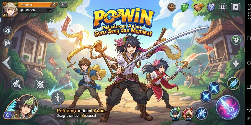 Screenshot utama POPWIN menampilkan aksi seru dalam dunia anime.