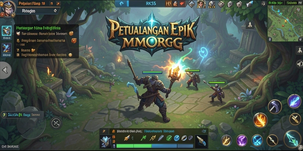 Tangkapan layar RK55 menunjukkan pemain bertempur melawan monster di dunia MMORPG.